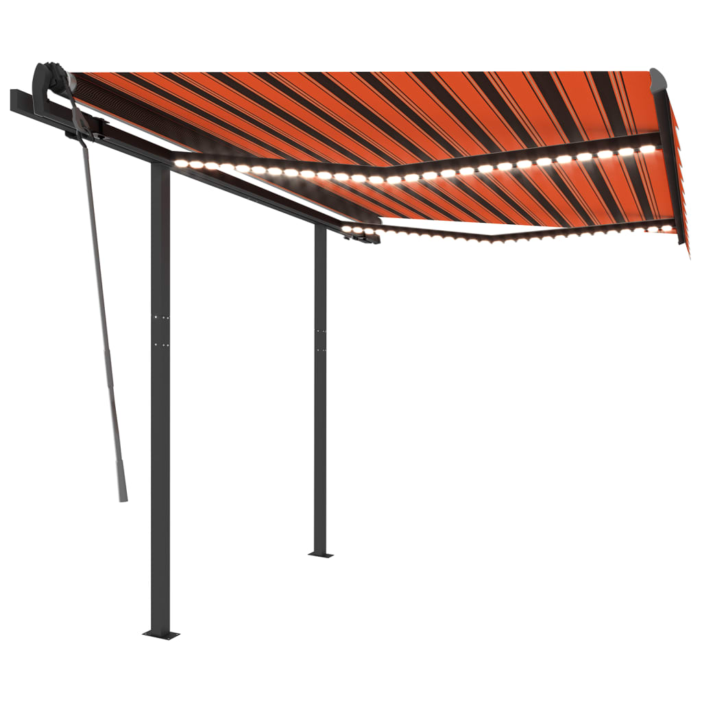 Vidaxl luifel automatique avec led et capteur de vent 3x2,5 m brun orange