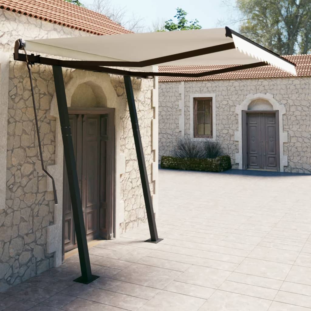 Vidaxl Luifel extensible manuellement avec des poteaux de 3,5x2,5 m crème -colored