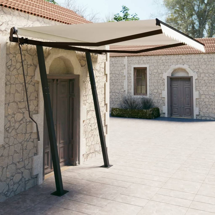 Vidaxl Luifel extensible manuellement avec des poteaux de 3,5x2,5 m crème -colored