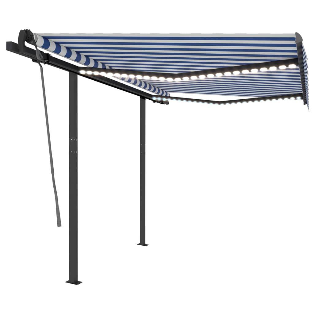 Vidaxl Luifel extensible manuellement avec LED 3,5 x 2,5 m bleu et blanc