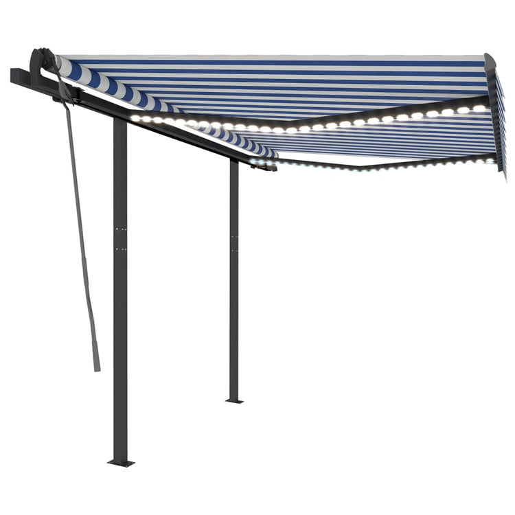 Vidaxl Luifel extensible manuellement avec LED 3,5 x 2,5 m bleu et blanc