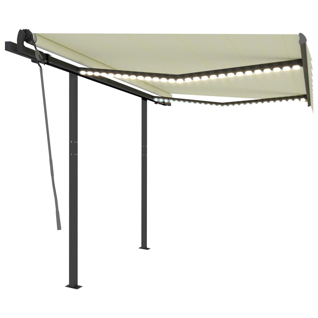 Vidaxl Luifel extensible manuellement avec LED 3,5x2,5 m crème -colored