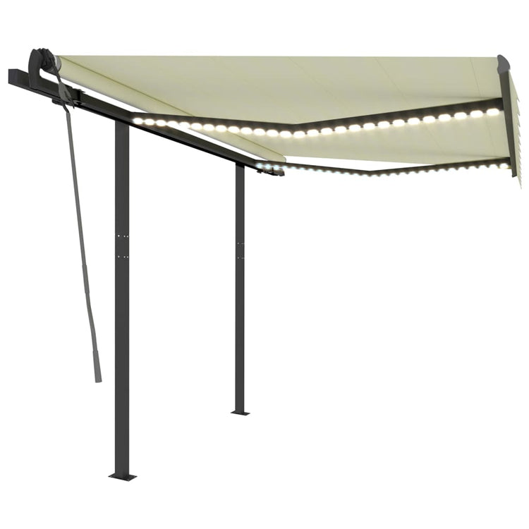 Vidaxl Luifel extensible manuellement avec LED 3,5x2,5 m crème -colored