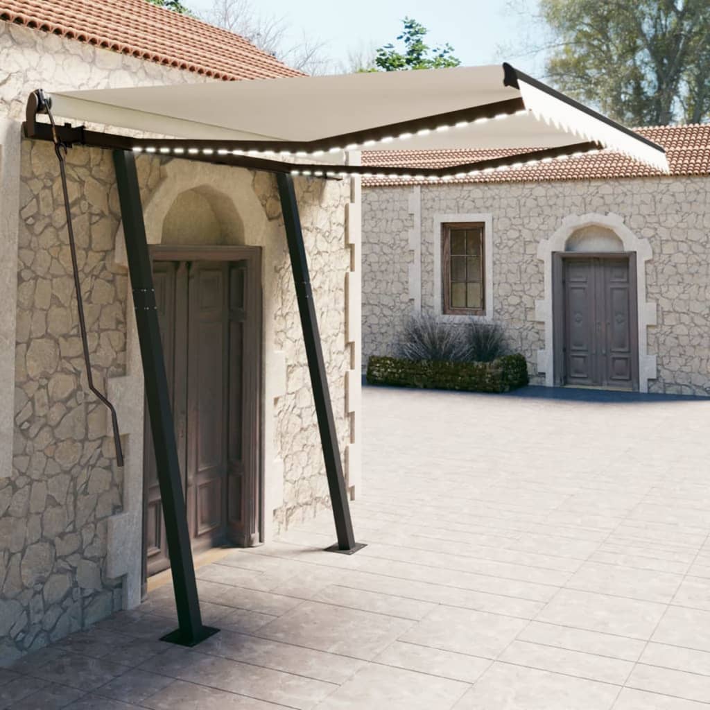 Vidaxl Luifel extensible manuellement avec LED 3,5x2,5 m crème -colored