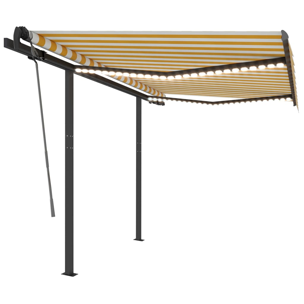 Vidaxl luifel extensible manuellement avec LED 3,5 x 2,5 m jaune et blanc