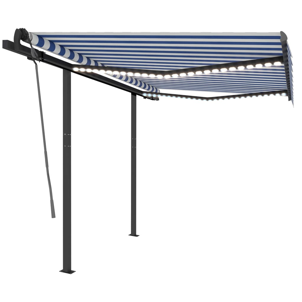 Vidaxl Luifel automatique avec led et capteur de vent 3,5x2,5 m bleu et blanc
