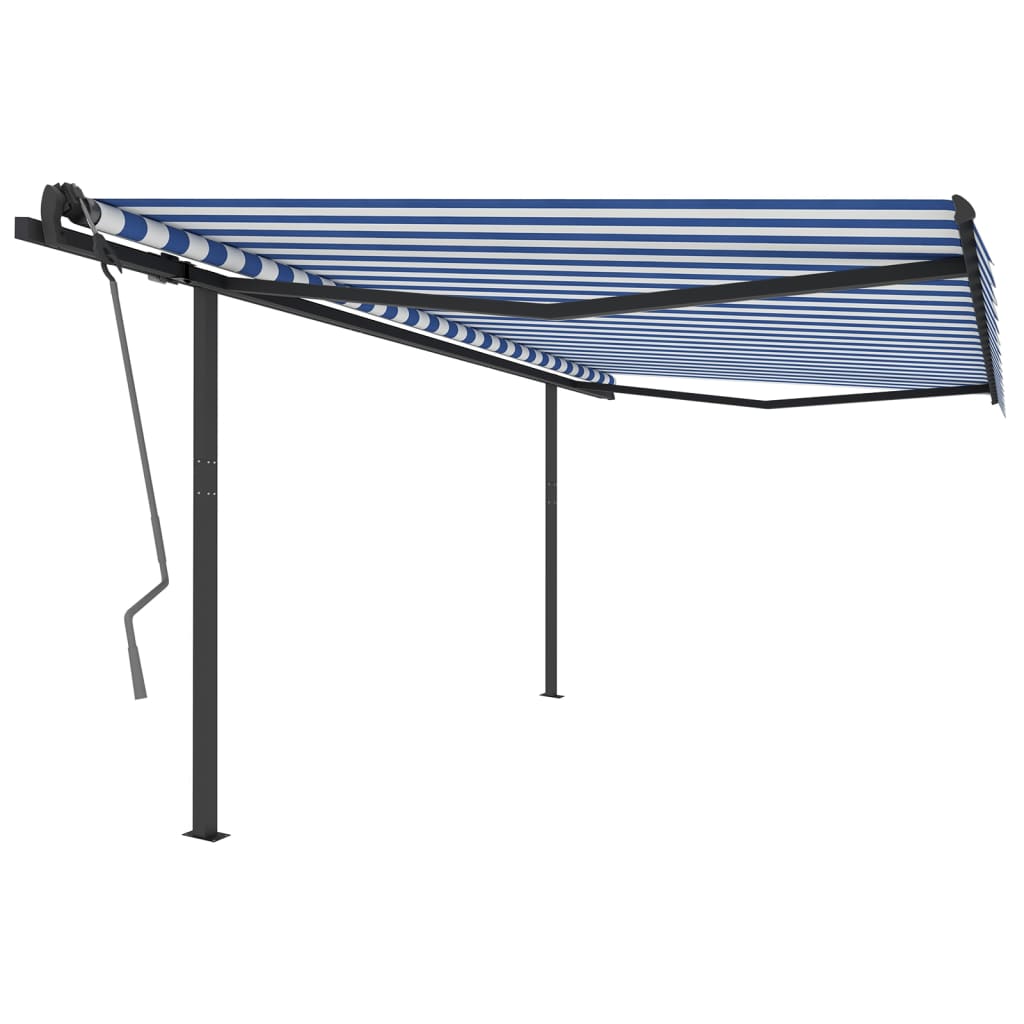 Vidaxl luifel extensible manuellement avec des poteaux 4x3 m bleu et blanc