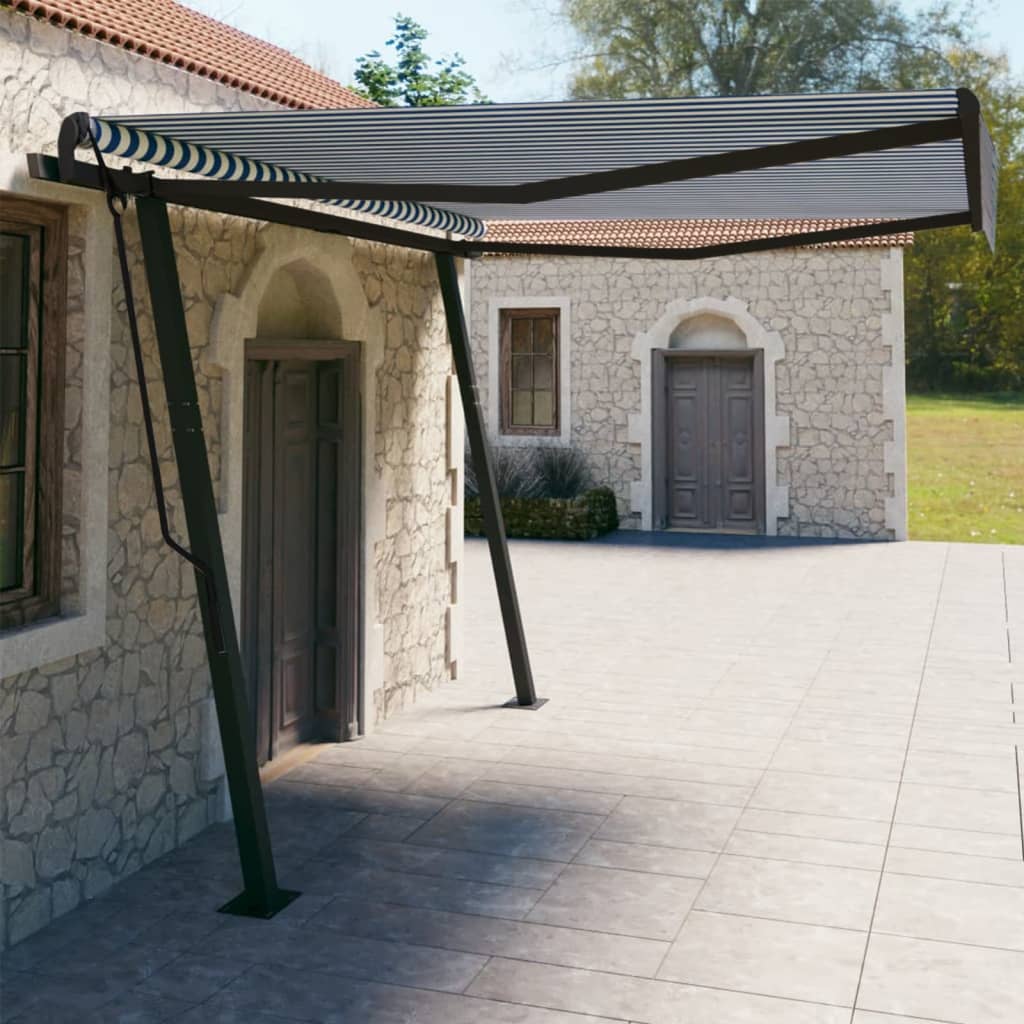 Vidaxl luifel extensible manuellement avec des poteaux 4x3 m bleu et blanc