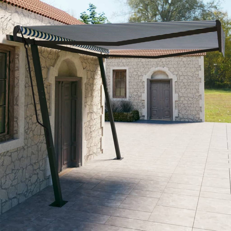 Vidaxl luifel extensible manuellement avec des poteaux 4x3 m bleu et blanc