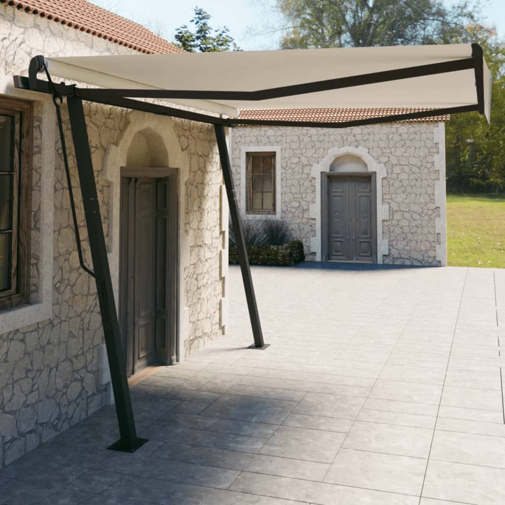 Vidaxl luifel extensible manuellement avec des poteaux 4x3 m crème -colored