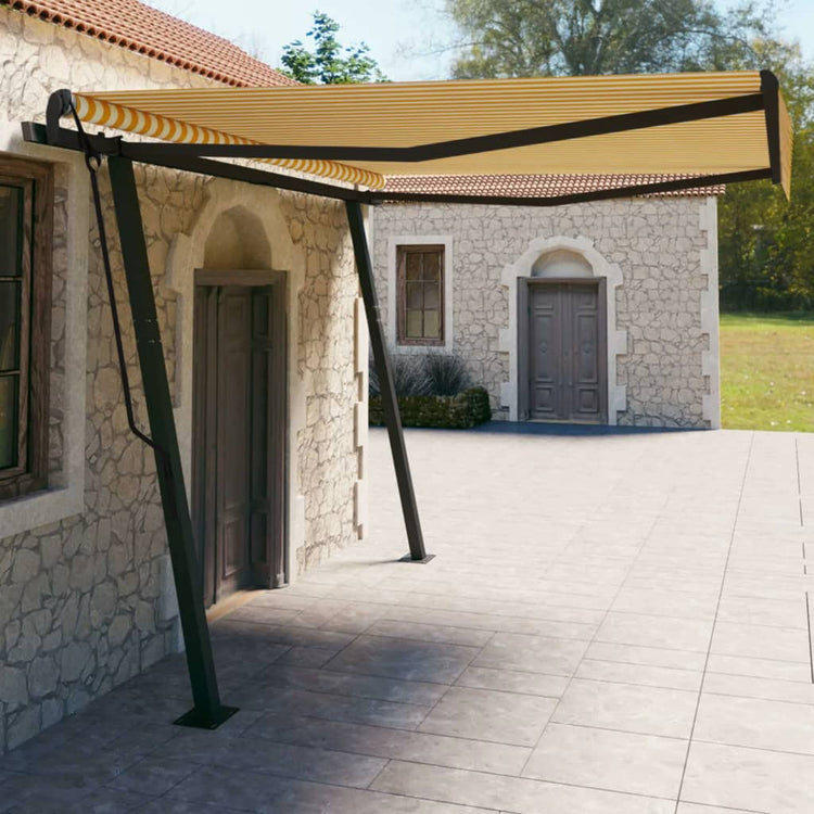 Vidaxl luifel extensible manuellement avec des poteaux 4x3 m jaune et blanc