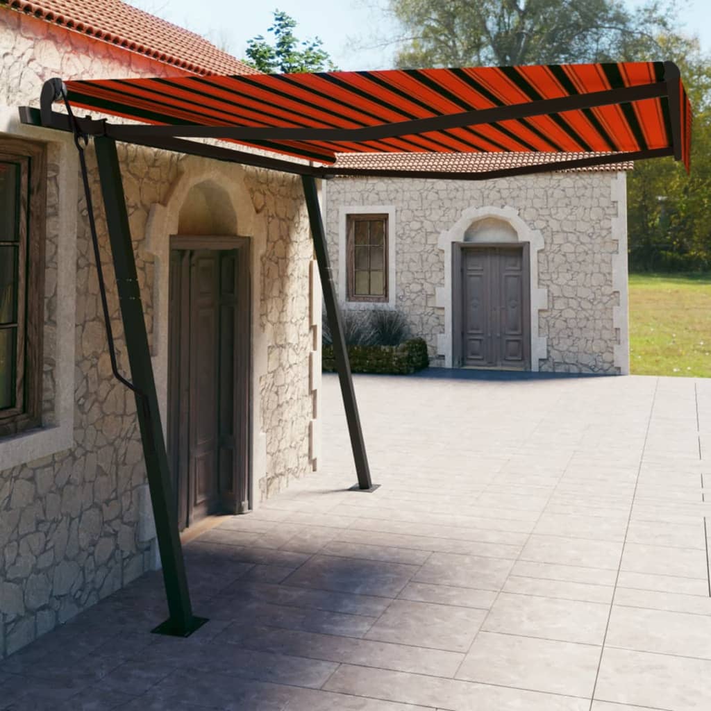 Vidaxl Luifel extensible manuellement avec des poteaux 4x3 m orange et brun