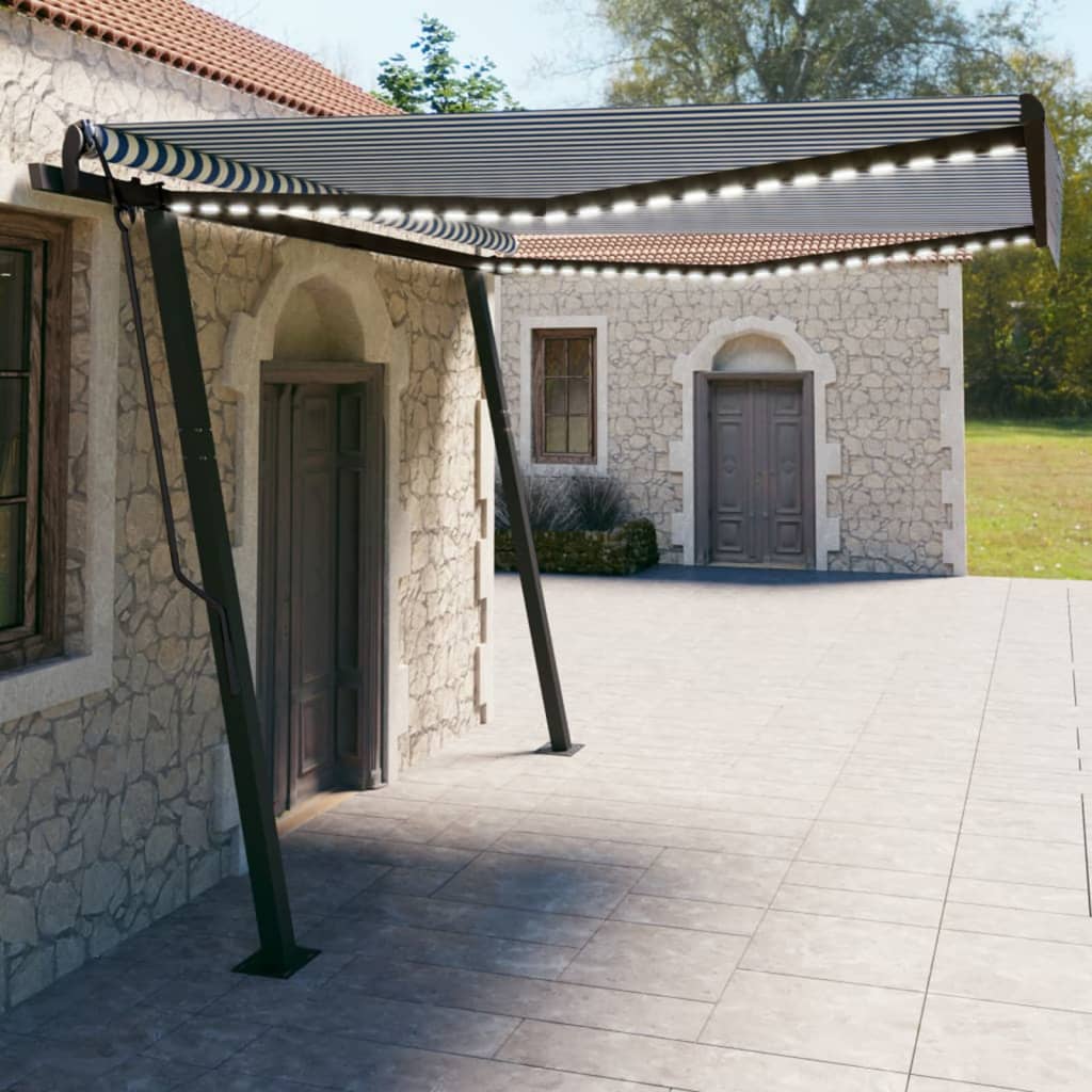 Vidaxl luifel extensible manuellement avec LED 4x3 m bleu et blanc