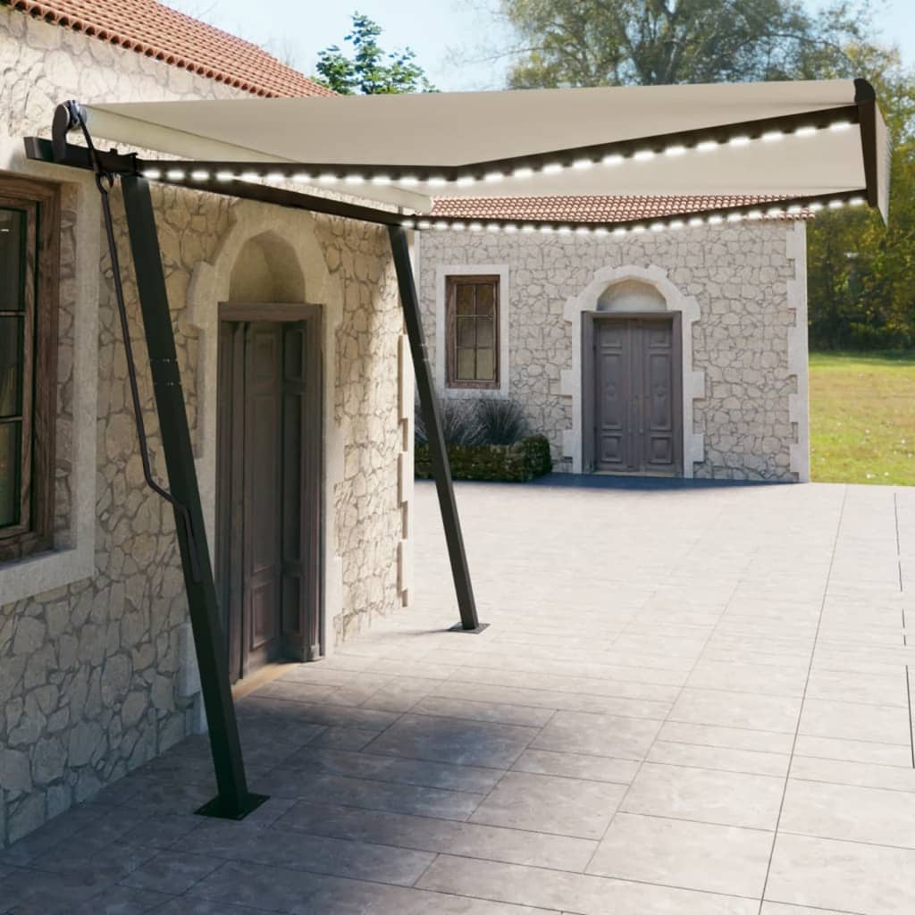 Vidaxl Luifel extensible manuellement avec LED 4x3 M Cream -Colored