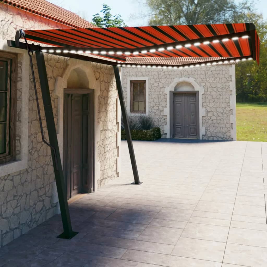 Vidaxl luifel extensible manuellement avec LED 4x3 m orange et marron