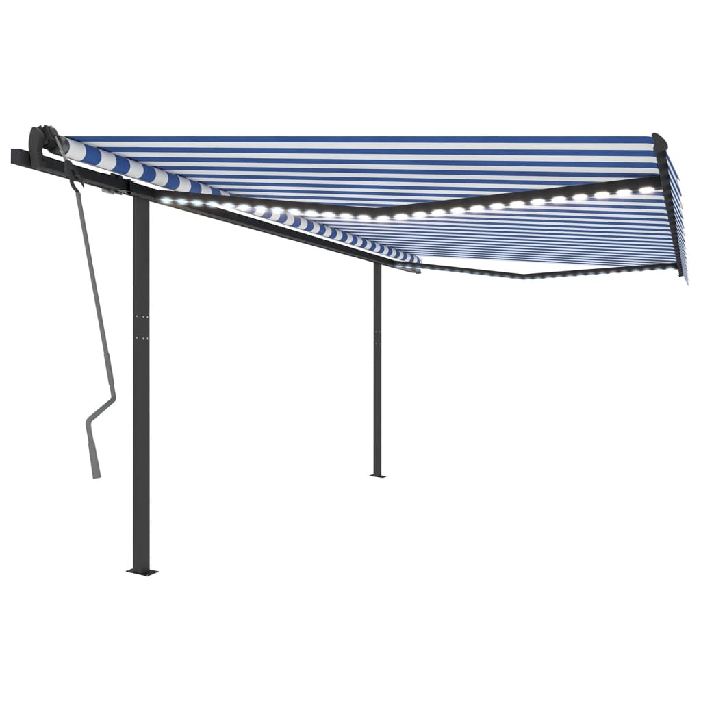 Vidaxl luifel automatique avec led et capteur de vent 4x3 m bleu et blanc