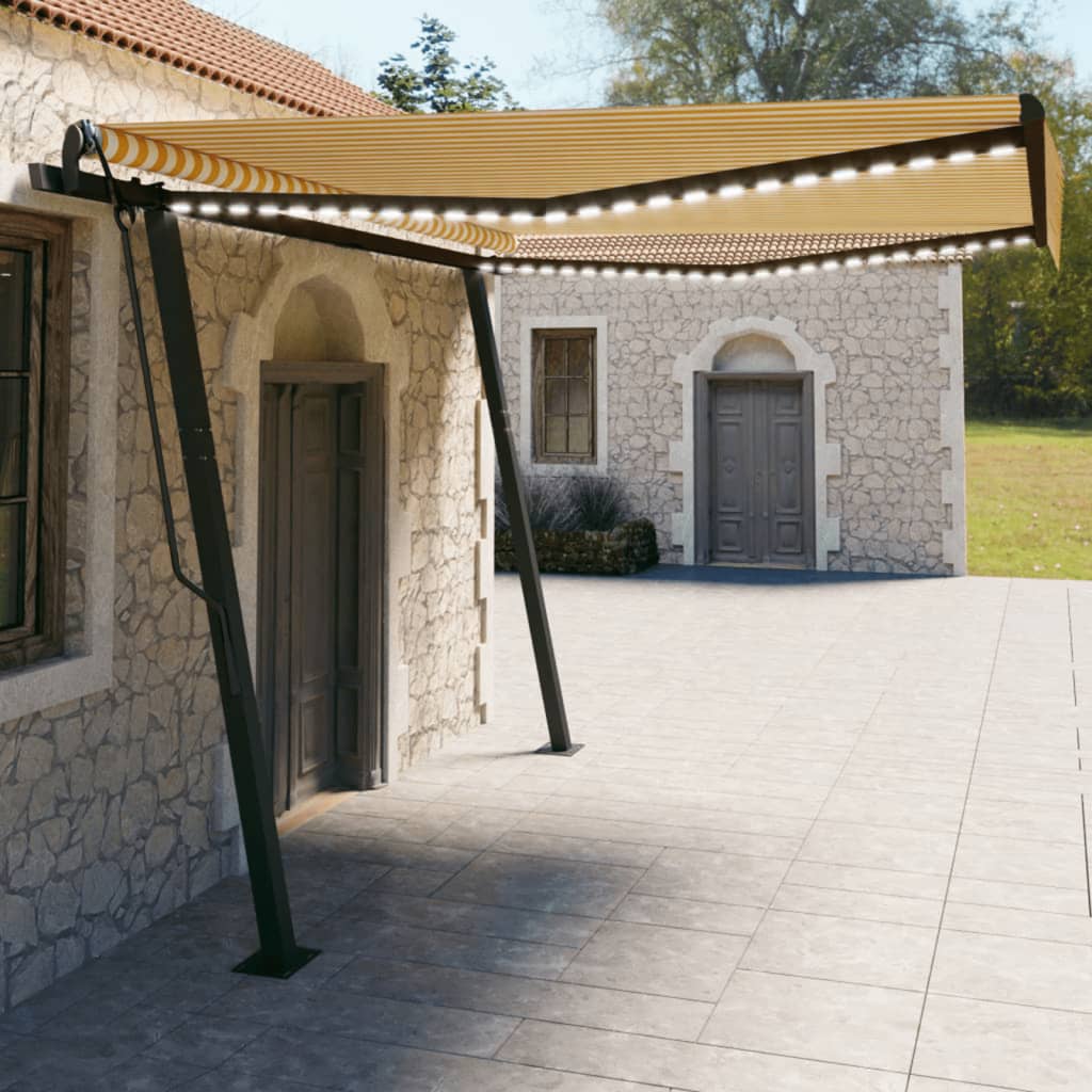 Vidaxl luifel automatique avec led et capteur de vent 4x3 m jaune et blanc