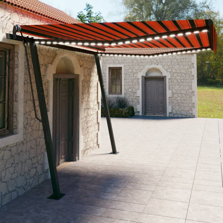 Vidaxl luifel automatique avec led et capteur de vent 4x3 m orange et marron