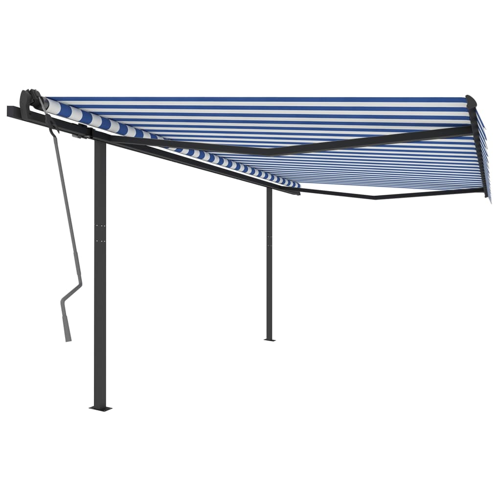 Vidaxl Luifel a automatiquement extensible avec des poteaux 4,5x3 m bleu et blanc