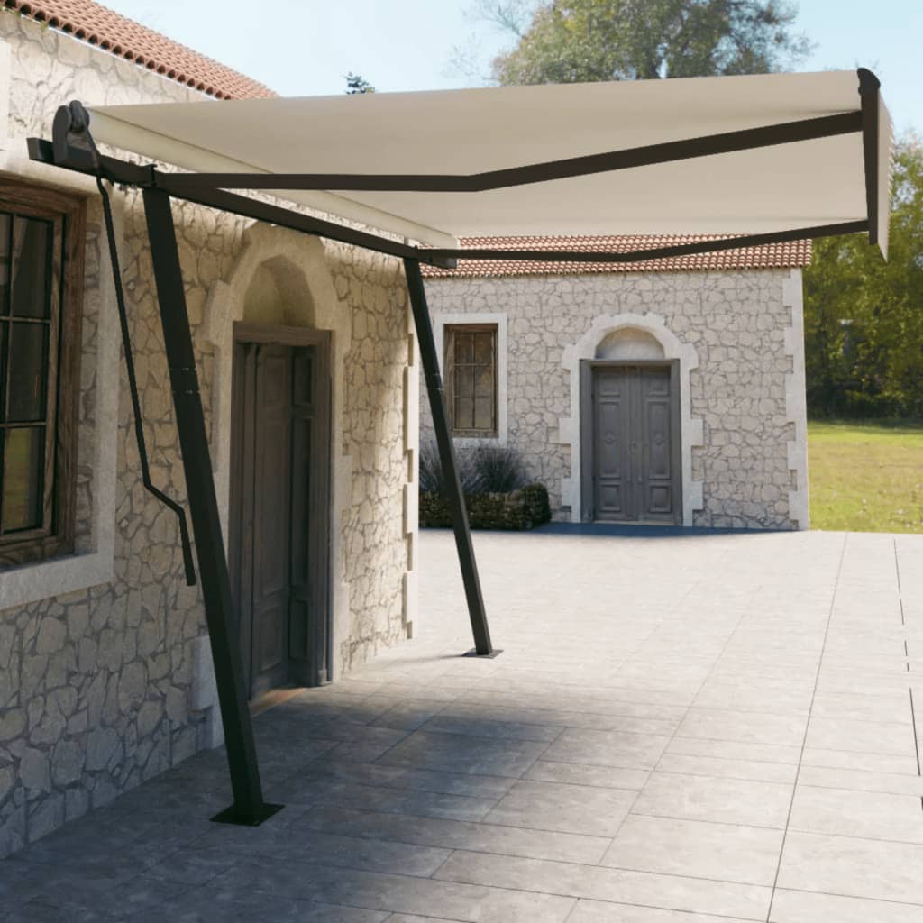 Vidaxl Luifel a automatiquement extensible avec des poteaux 4,5x3 M Crème -Colored