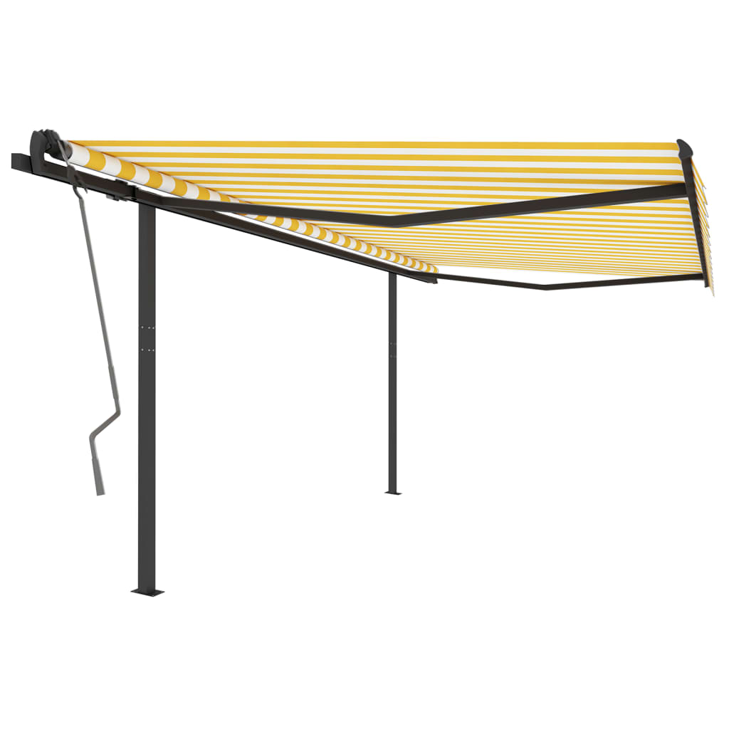 Vidaxl Luifel est automatiquement extensible avec des poteaux 4,5x3 m jaune et blanc