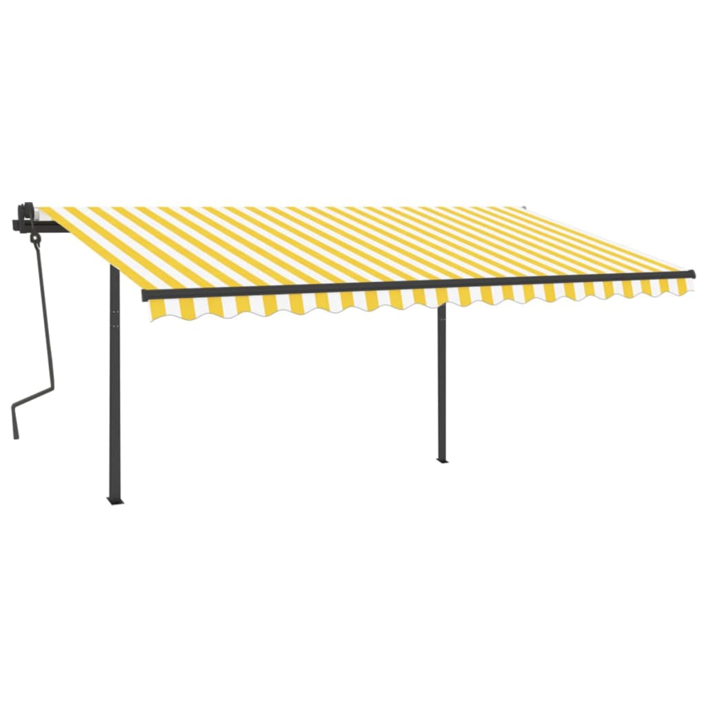Vidaxl Luifel est automatiquement extensible avec des poteaux 4,5x3 m jaune et blanc
