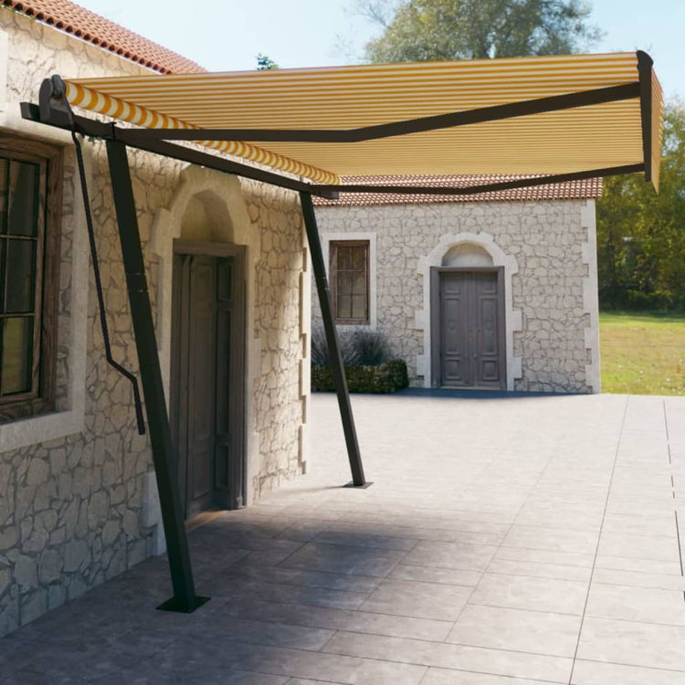 Vidaxl Luifel est automatiquement extensible avec des poteaux 4,5x3 m jaune et blanc