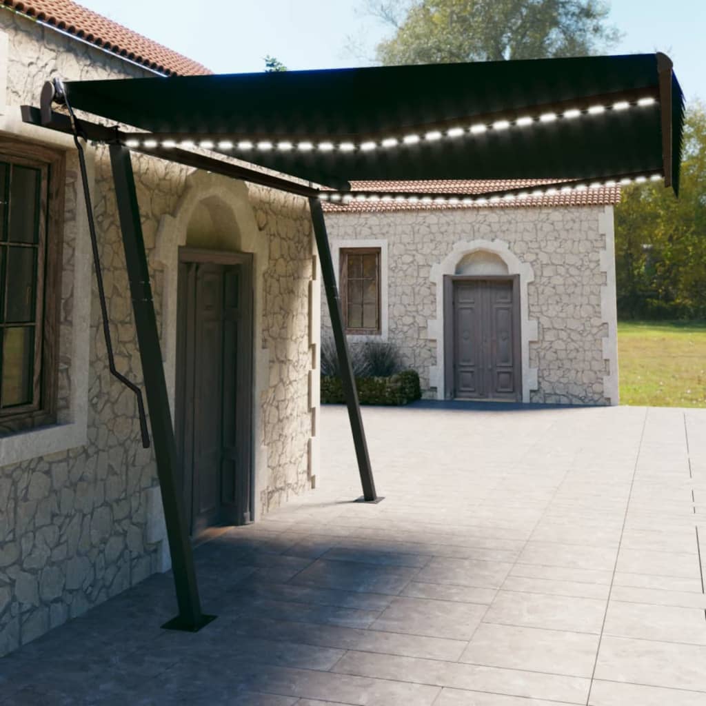 Vidaxl luifel automatique avec led et capteur de vent de 4,5x3 m couleur anthracite