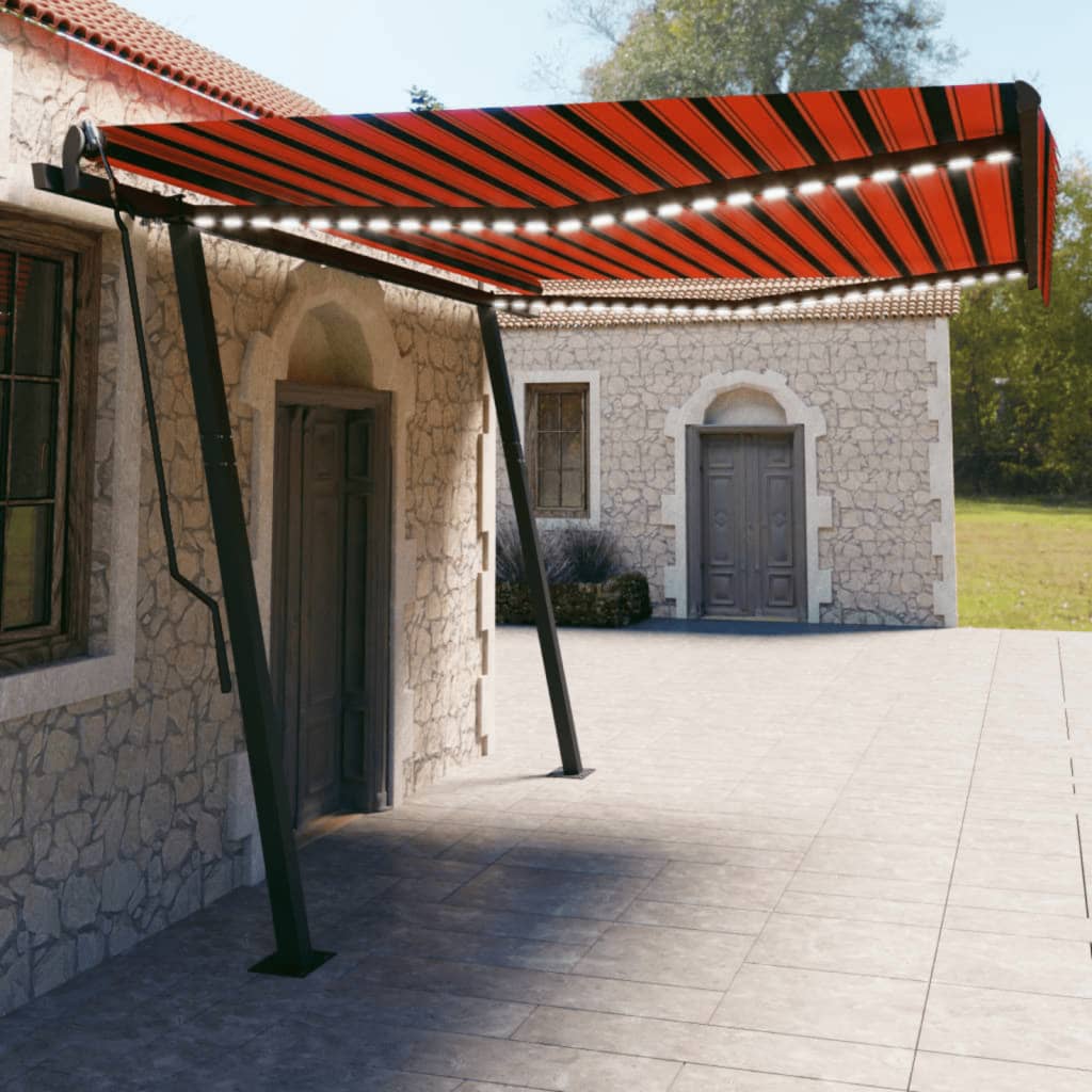Vidaxl luifel automatique avec led et capteur de vent 4,5x3 m brun orange