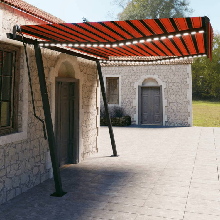 Vidaxl luifel automatique avec led et capteur de vent 4,5x3 m brun orange