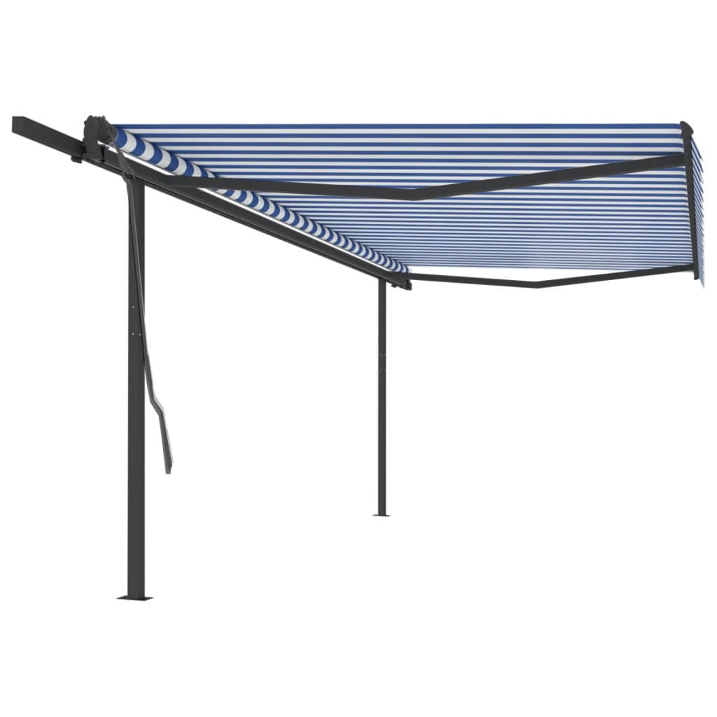 Vidaxl Luifel extensible manuellement avec des poteaux 5x3 m bleu et blanc