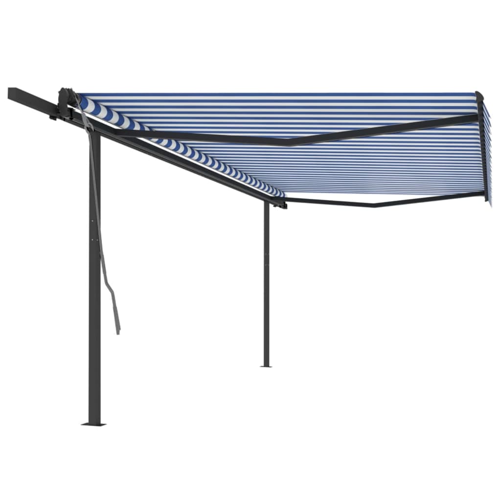 Vidaxl Luifel a automatiquement extensible avec des poteaux de 5x3 m bleu et blanc