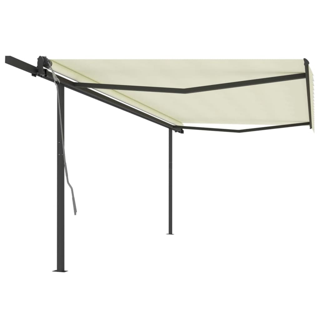 Vidaxl Luifel a automatiquement extensible avec des poteaux 5x3 M Cream -Colored