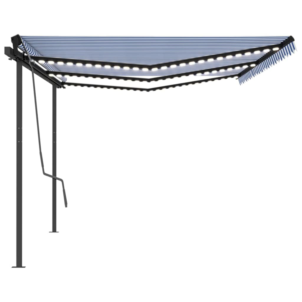 Vidaxl luifel automatique avec led et capteur de vent 6x3 m bleu et blanc