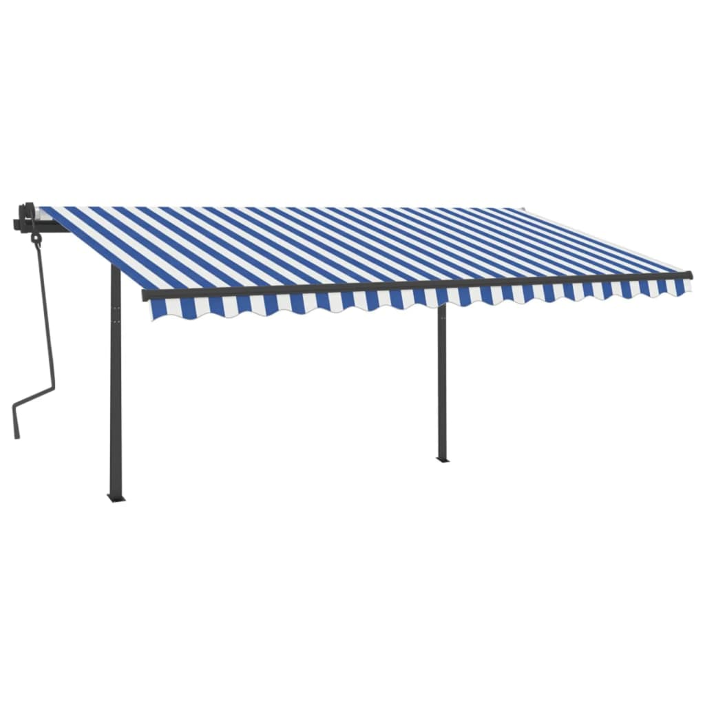 Vidaxl Luifel extensible manuellement avec des poteaux 4x3,5 m bleu et blanc