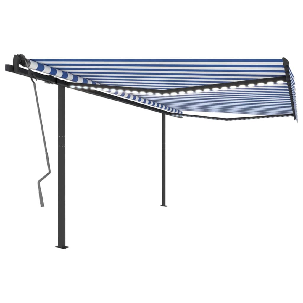 Vidaxl luifel extensible manuellement avec LED 4x3,5 m bleu et blanc