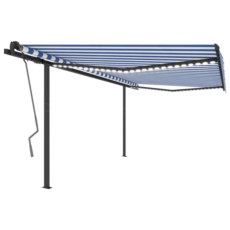 Vidaxl luifel extensible manuellement avec LED 4x3,5 m bleu et blanc