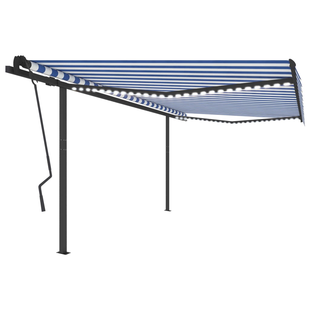 Vidaxl Luifel extensible manuellement avec LED 4,5x3,5 m bleu et blanc