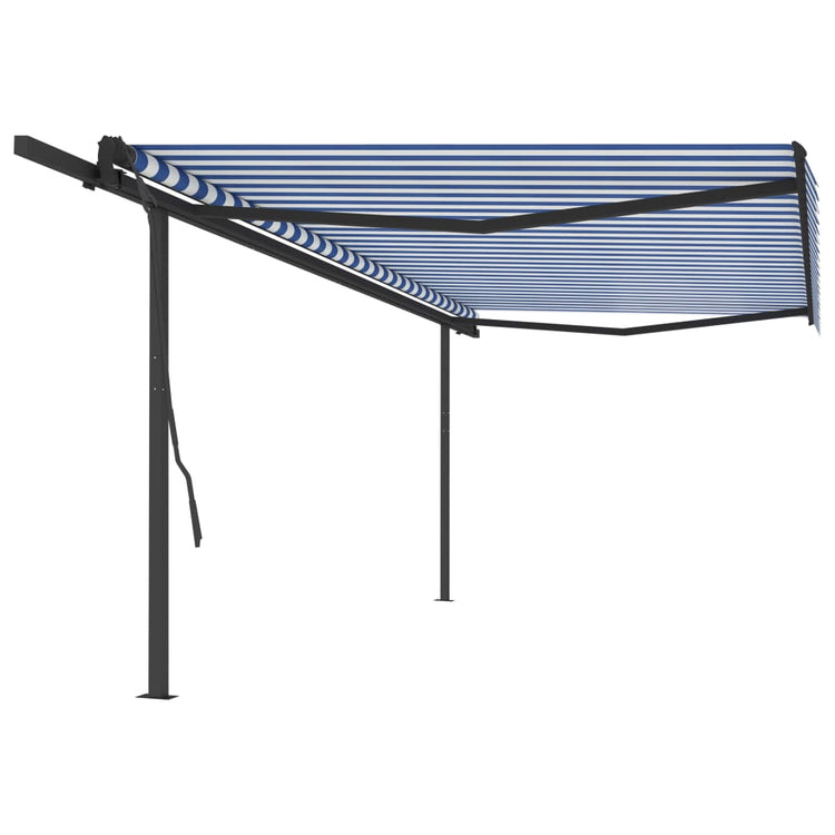 Vidaxl Luifel extensible manuellement avec des poteaux 5x3,5 m bleu et blanc