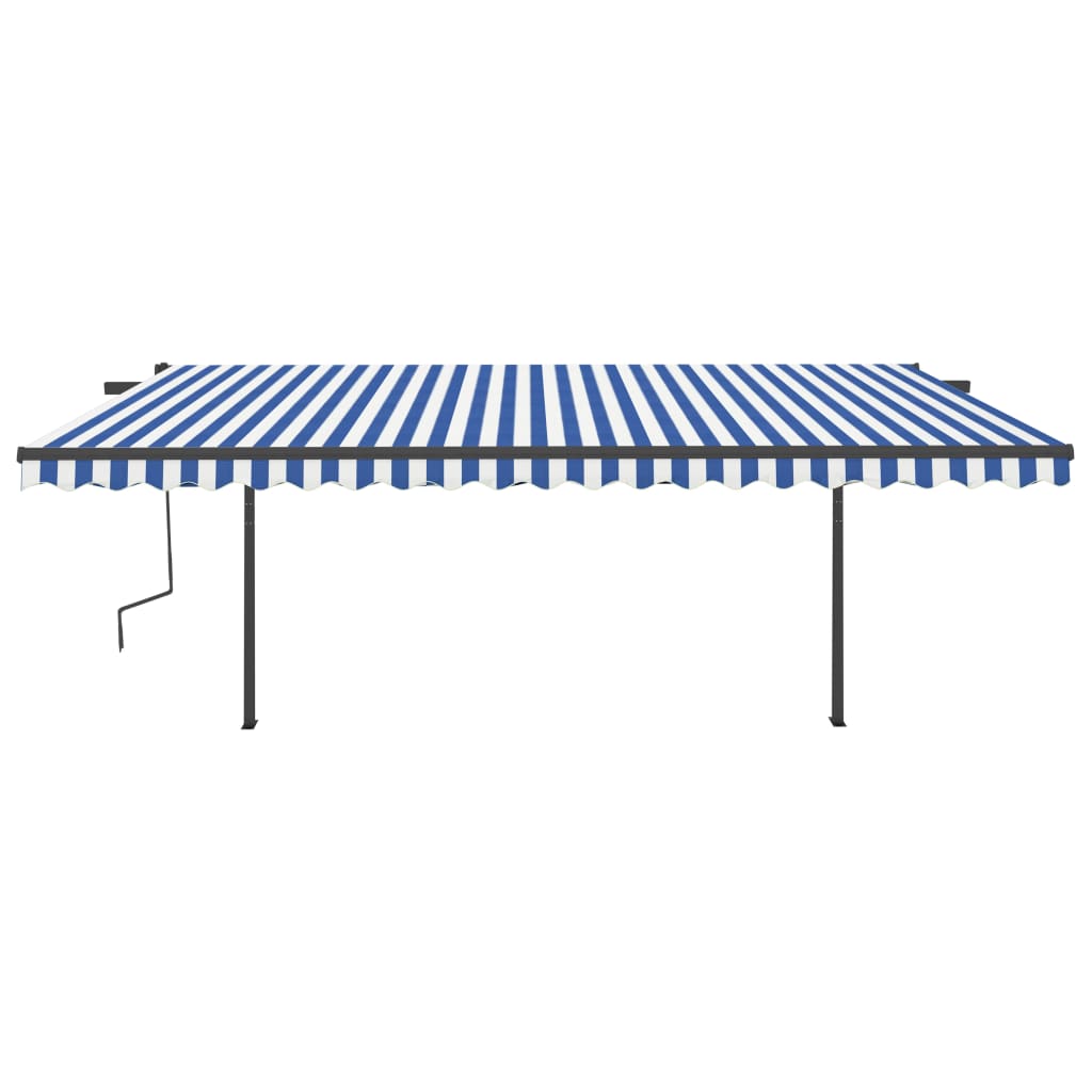 Vidaxl Luifel extensible manuellement avec des poteaux 5x3,5 m bleu et blanc