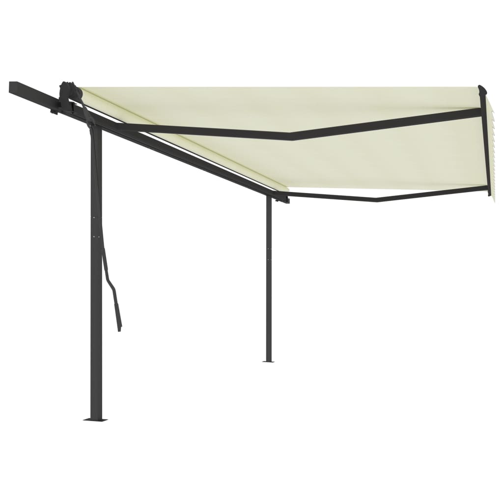 Vidaxl luifel extensible manuellement avec des poteaux 5x3,5 m crème -colored