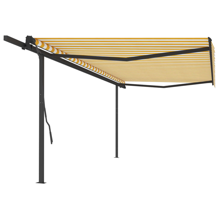 Vidaxl luifel extensible manuellement avec des poteaux 5x3,5 m jaune et blanc