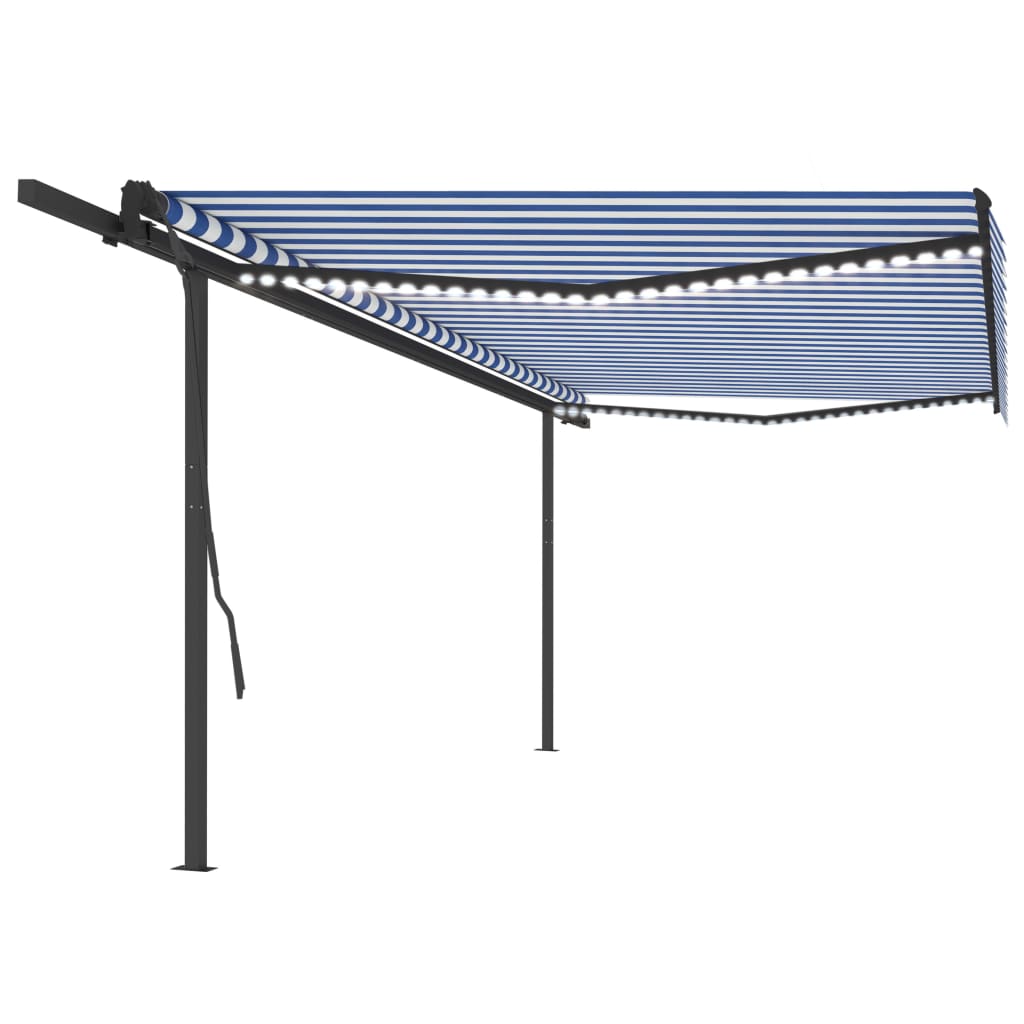 Vidaxl Luifel extensible manuellement avec LED 5x3,5 m bleu et blanc