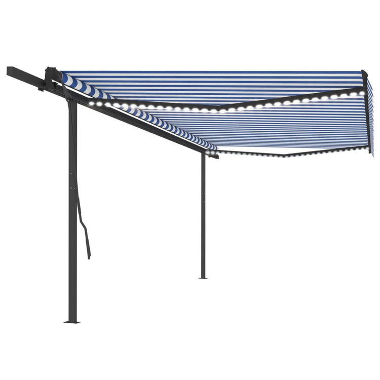 Vidaxl Luifel extensible manuellement avec LED 5x3,5 m bleu et blanc
