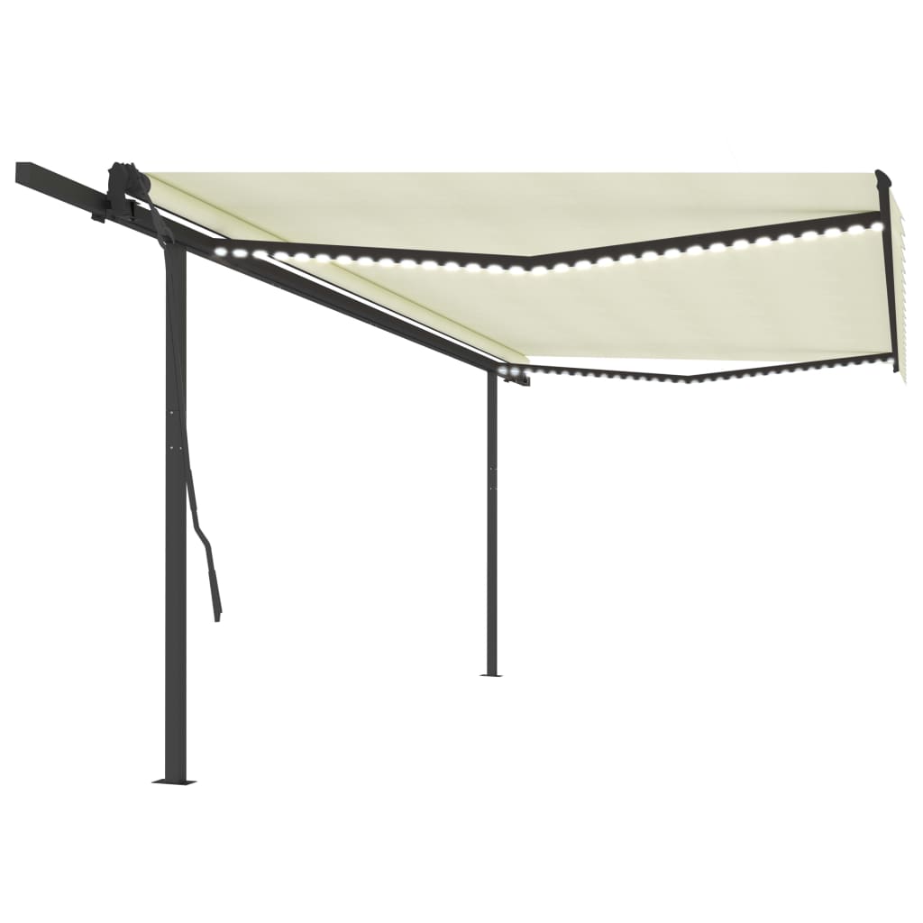 Vidaxl Luifel extensible manuellement avec LED 5x3,5 M crème -colored