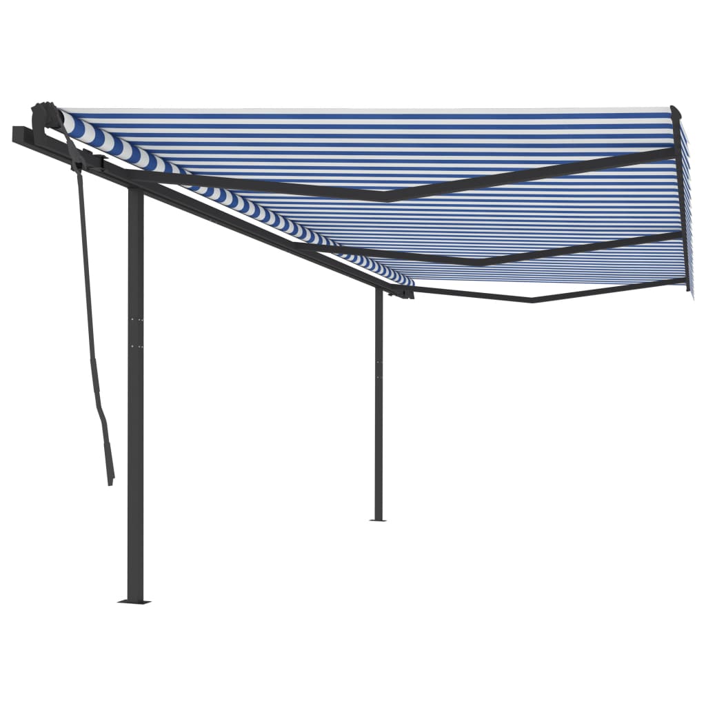 Vidaxl Luifel extensible manuellement avec des poteaux 6x3,5 m bleu et blanc