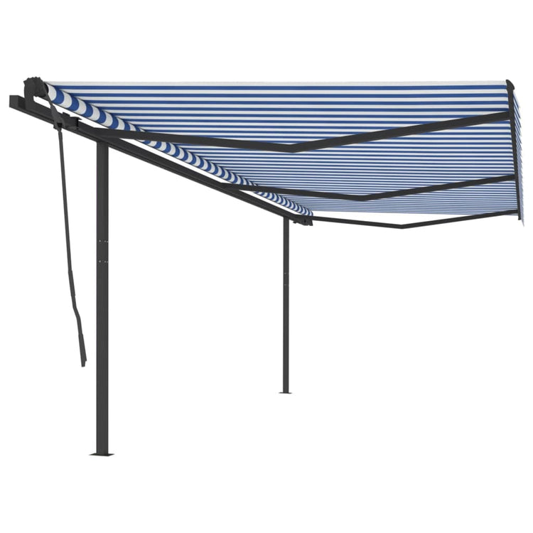 Vidaxl Luifel est automatiquement extensible avec des poteaux 6x3,5 m bleu et blanc