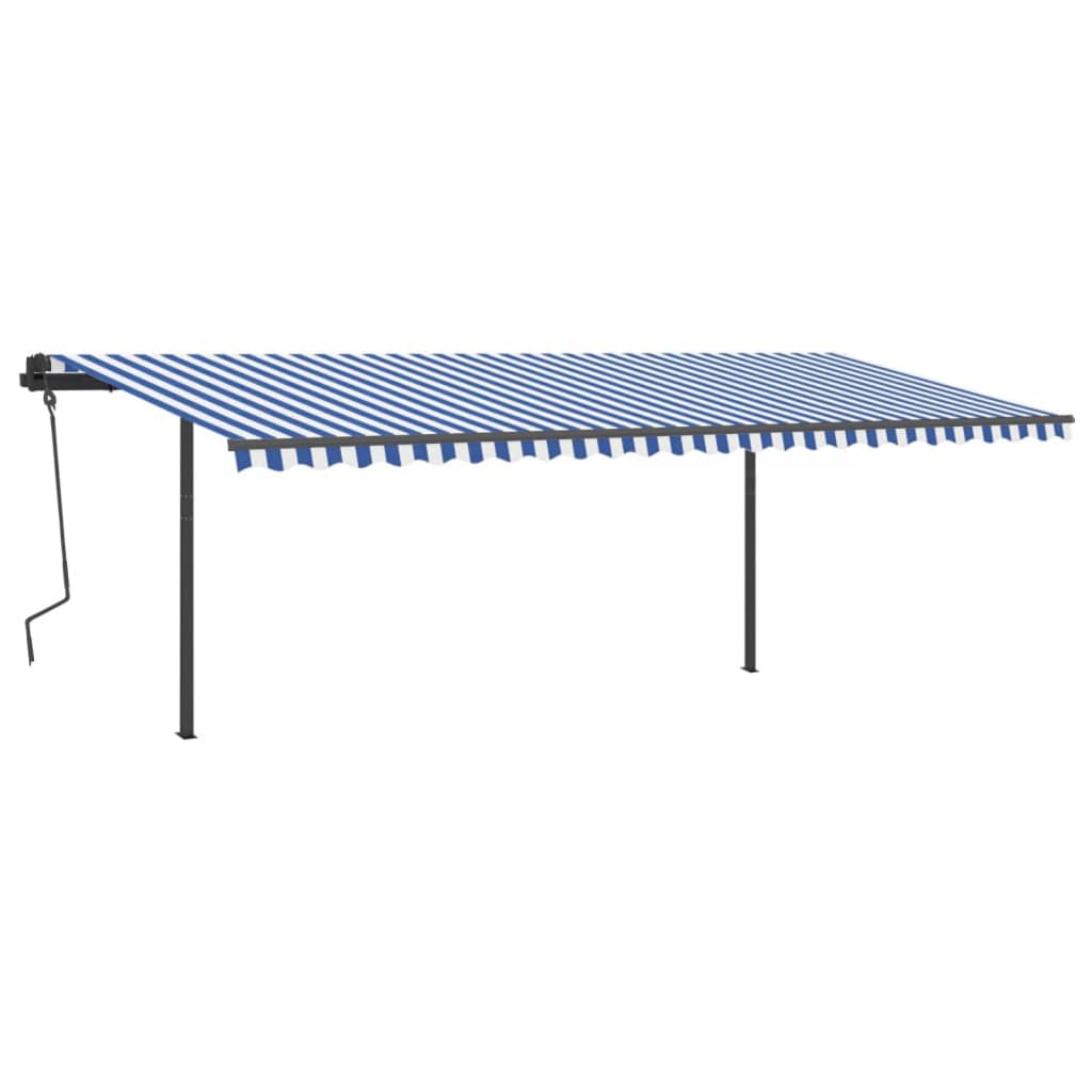 Vidaxl Luifel est automatiquement extensible avec des poteaux 6x3,5 m bleu et blanc