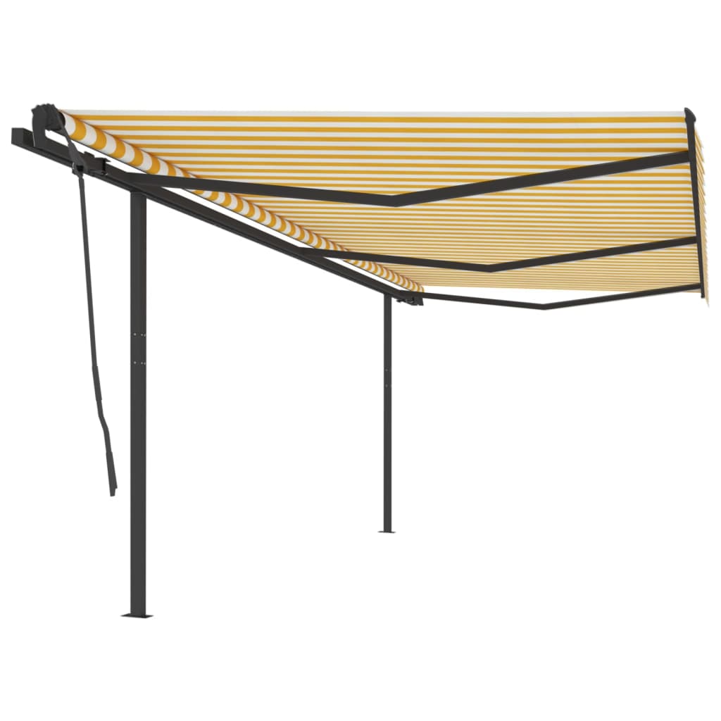 Vidaxl Luifel a automatiquement extensible avec des poteaux 6x3,5 m jaune et blanc
