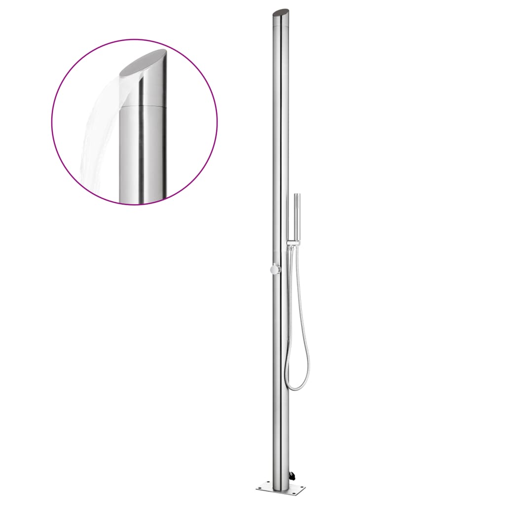Douche extérieure Vidaxl avec base brune 225 cm en acier inoxydable